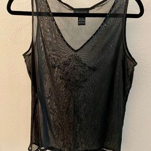 Sheer Beaded Black Tank from The Limited; Size L